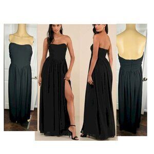 Lulus Luxe Favorite Black Strapless Ruched Maxi Dress Lulus Size Small New